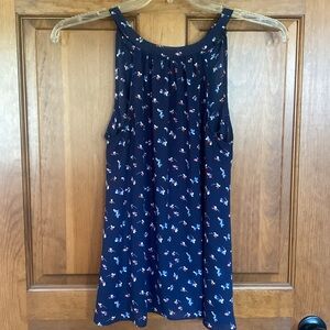 Halogen Woven Gathered Tank, Halter Style, Navy/Red Floral, Small